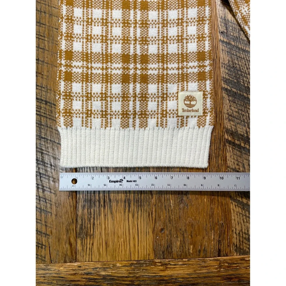 Cozy Timberland Plaid Knit Scarf Wheat White Check Winter‎ Muffler NWT Cottage